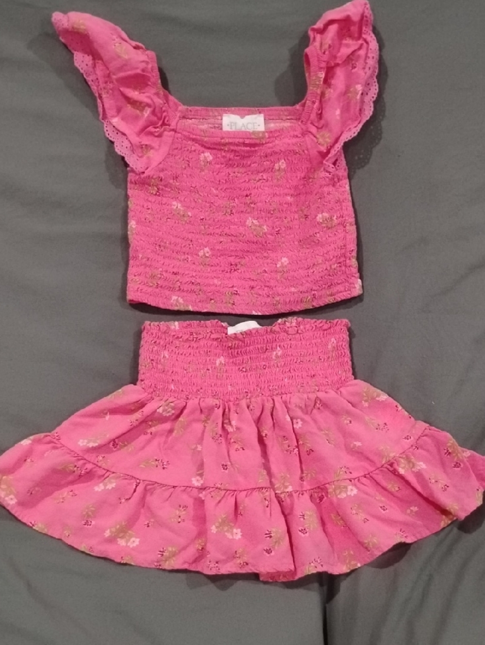 The Children's Place Pink Floral Smocked Top & Skirt Set